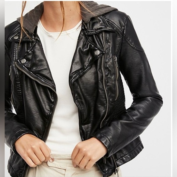 Free People Black Leather Jacket - Picture 1 of 7